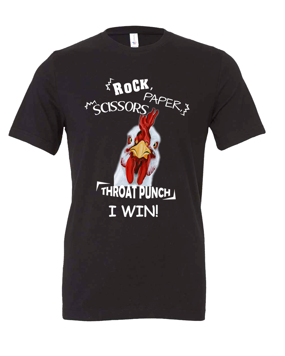 Rooster rock paper scissors tee