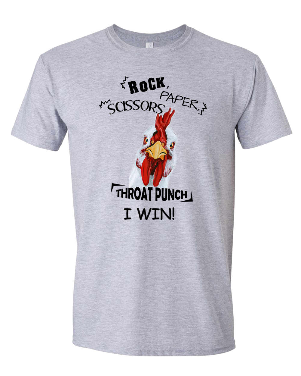 Rooster rock paper scissors tee