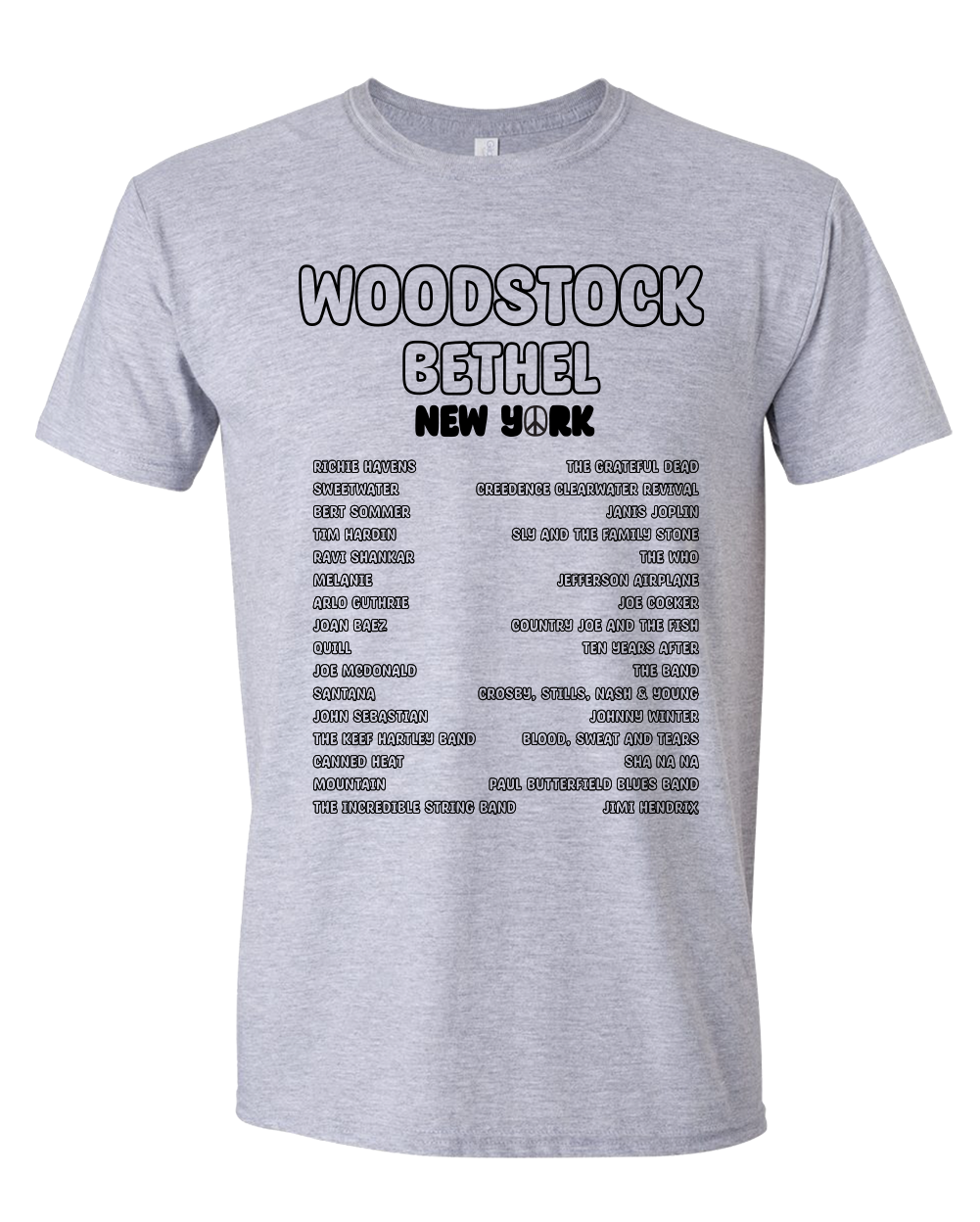 Band List Woodstock 1969 concert T-shirt