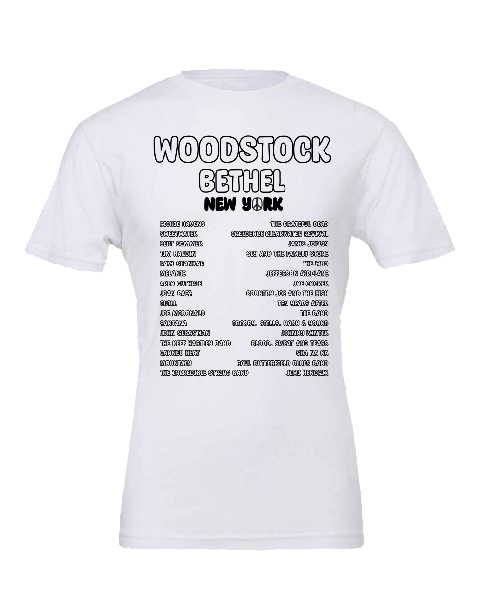 Band List Woodstock 1969 concert T-shirt
