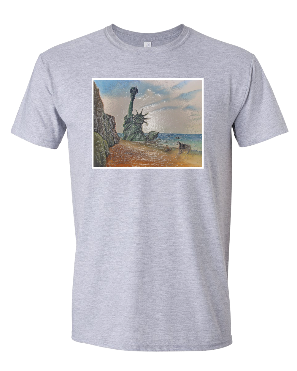 Planet of the Apes Beach scene Statue of liberty T-shirt