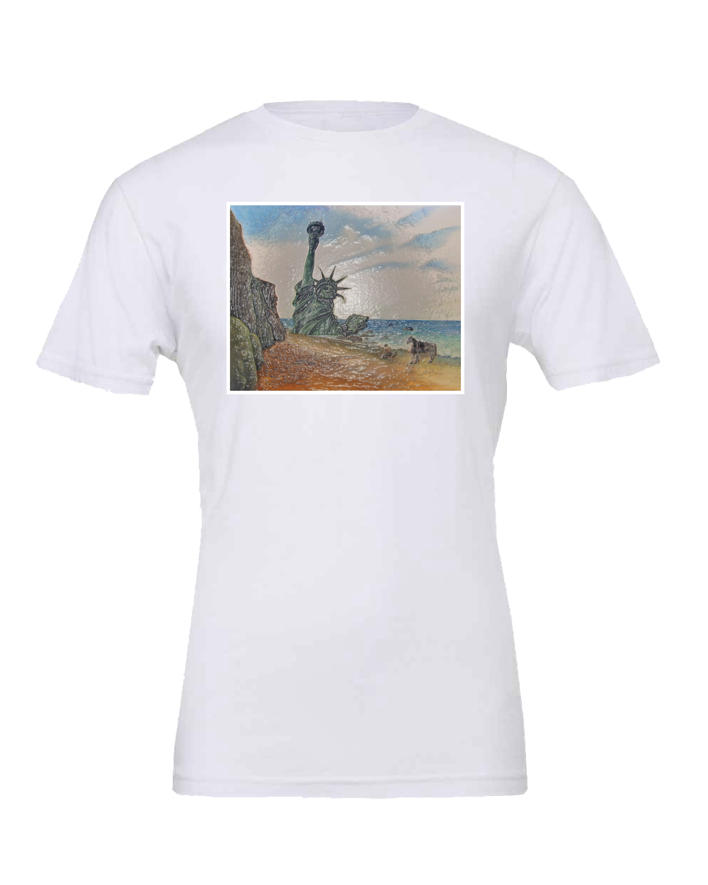 Planet of the Apes Beach scene Statue of liberty T-shirt